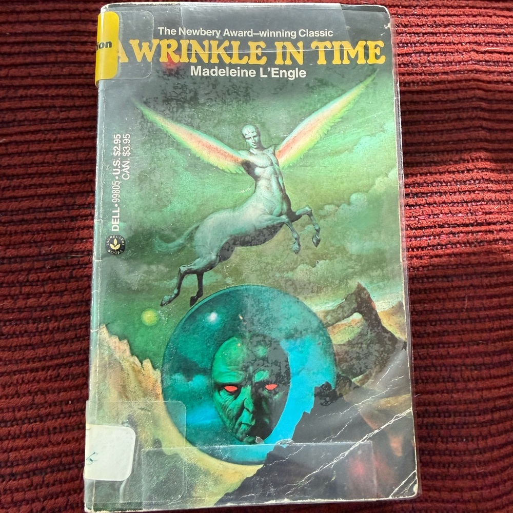 Vintage soft Wrinkle in Time Book with Green and Black Cover